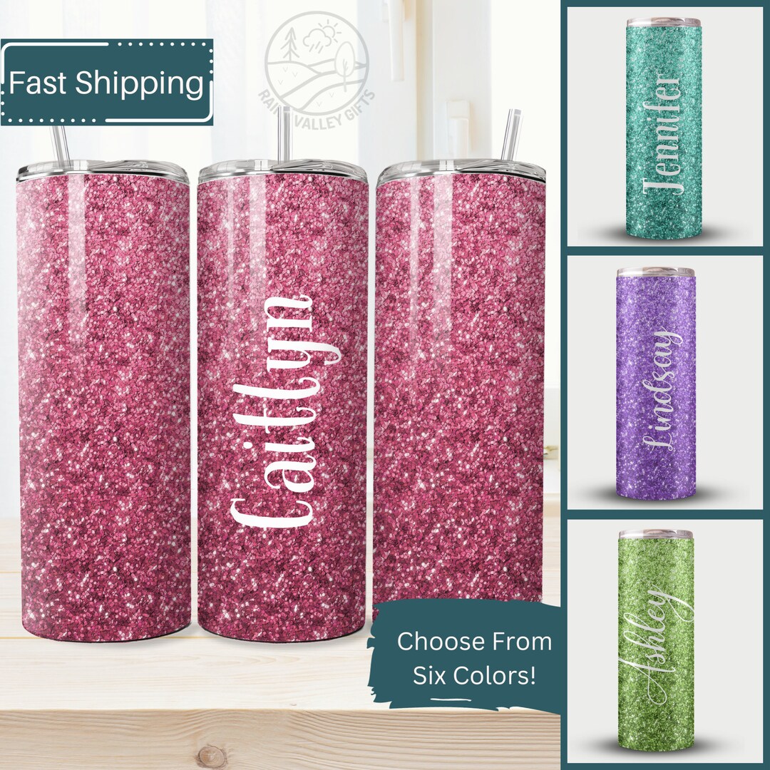 Custom Faux Glitter Tumbler Cup With Lid and Straw, Personalized