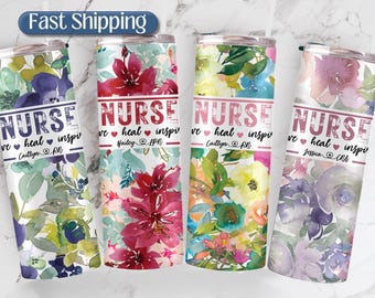 Nurse Tumbler, Personalized Nurse Travel Mug, Gift For Nurse Appreciation, Nursing Coffee Tumbler, Nurse Gift, Nurse Floral tumbler