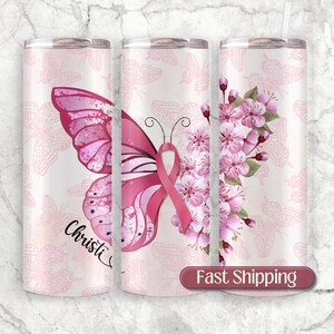 Personalized Breast Cancer Awareness Tumbler, Pink Ribbon Breast Cancer Travel Cup With Name, Breast Cancer Survivor, Breast Cancer Hope Cup