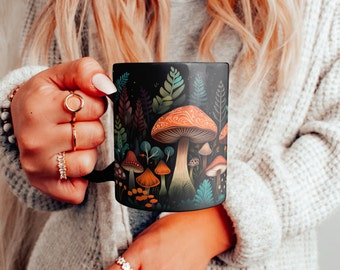 Tasse de champignons, tasse de champignons, tasse Cottagecore vintage, tasse à café aux champignons, tasse de fougères, tasse de champignons vintage, tasse à café de champignons, tasse à café botanique
