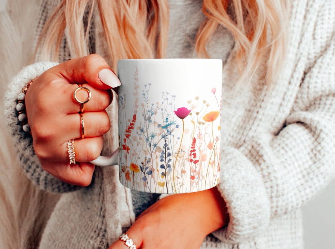 Wildflower Mug, Boho Wildflower Cottagecore Mug, Sublimated Wildflower ...
