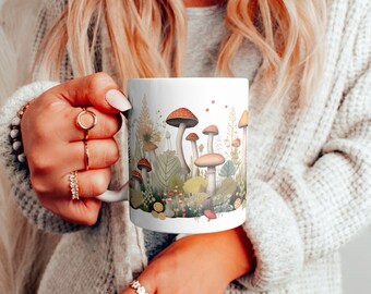 Mug champignon, tasse champignons, tasse cottagecore vintage, tasse à café champignons, tasse fougères, tasse champignons vintage, tasse à café champignons, tasse à café botanique