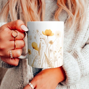 Wildflower Mug, Boho Wildflower Cottagecore Mug, Sublimated Wildflower Mug, Wildflower Print Mug, Gardener Gift, Floral Mug Gift, 11 & 15oz