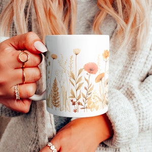 Wildflower Mug, Boho Wildflower Cottagecore Mug, Sublimated Wildflower Mug, Wildflower Print Mug, Gardener Gift, Floral Mug Gift, 11 & 15oz