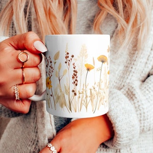 Wildflower Mug, Boho Wildflower Cottagecore Mug, Sublimated Wildflower Mug, Wildflower Print Mug, Gardener Gift, Floral Mug Gift, 11 & 15oz