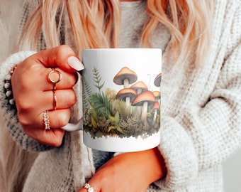 Tasse de champignons, tasse de champignons, tasse Cottagecore vintage, tasse à café aux champignons, tasse de fougères, tasse de champignons vintage, tasse à café de champignons, tasse à café botanique