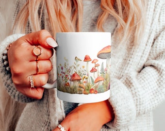 Mug champignon, tasse champignons, tasse cottagecore vintage, tasse à café champignons, tasse fougères, tasse champignons vintage, tasse à café champignons, tasse à café botanique