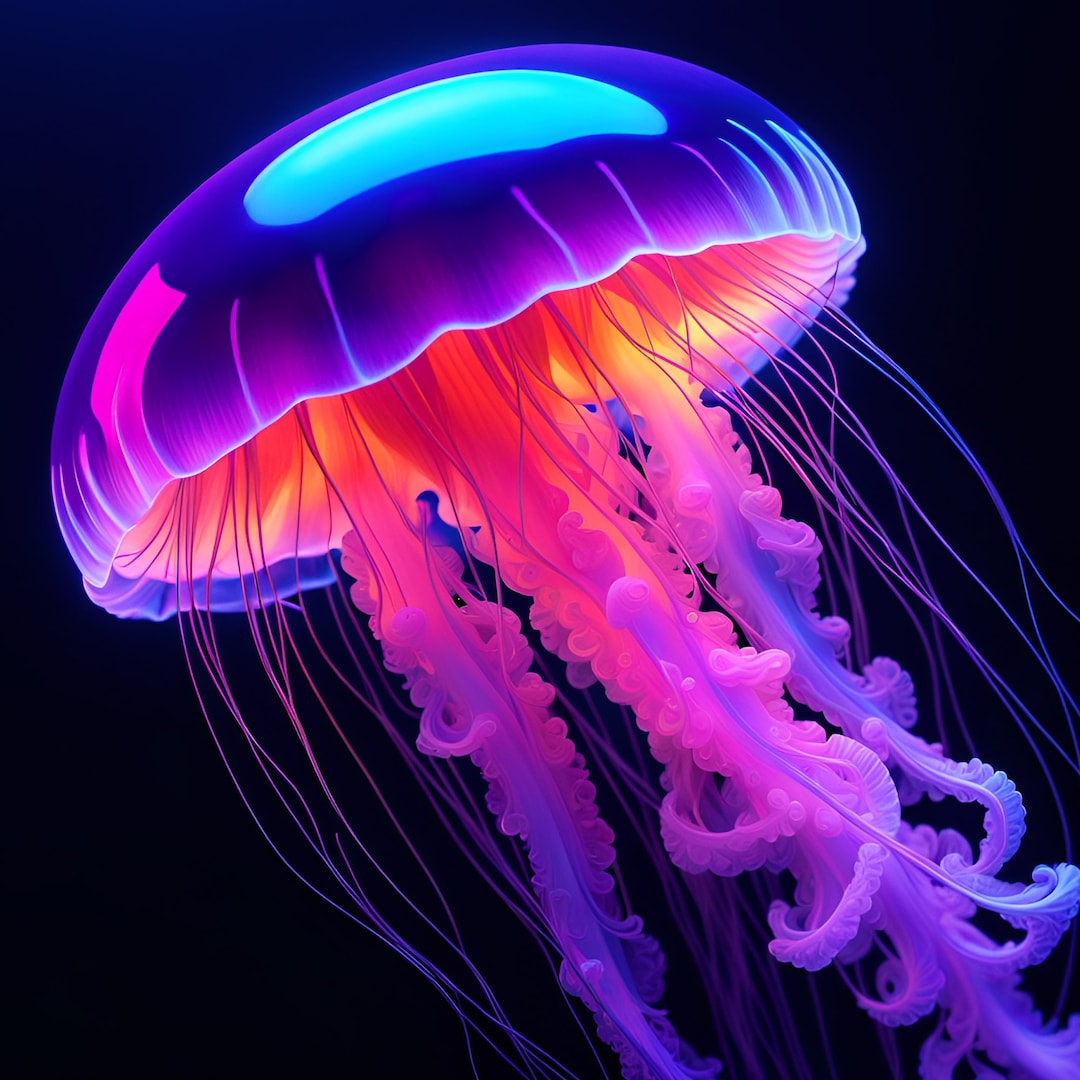 Blacklight Jellyfish, AI Art, Wall Art, AI Generated Art, Digital Art Print, Digital Art