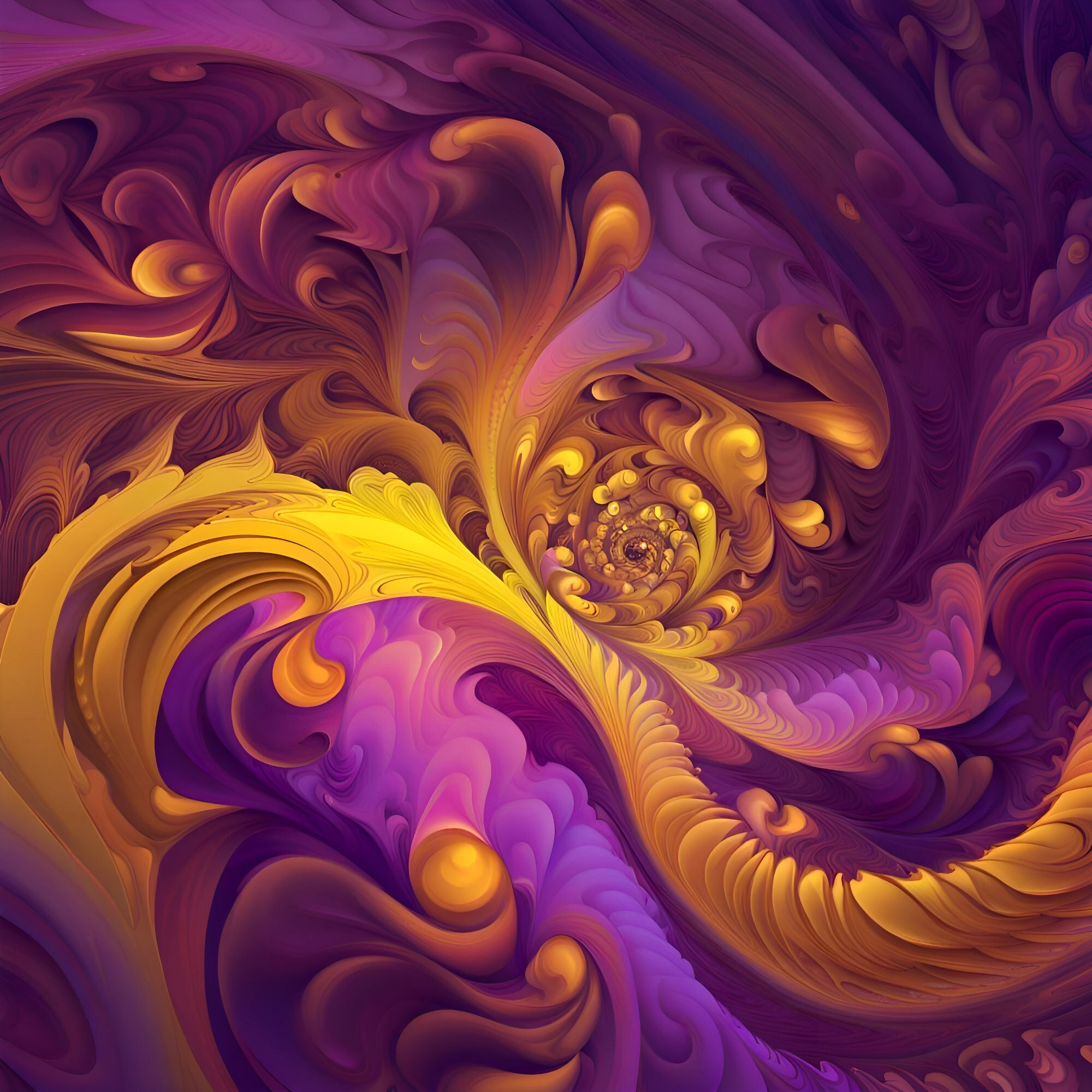 Purple Fractal, AI Art, Wall Art, AI Generated Art, Digital Art Print