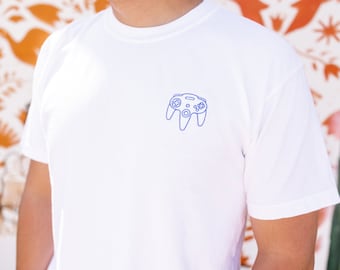 Embroidered N64 Controller Inspired Design T-Shirt - For Nintendo and Retro Game Lovers - 90's Nostalgic