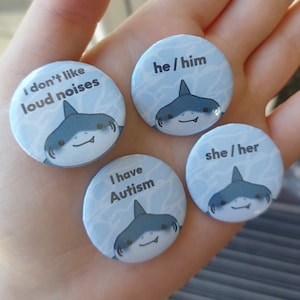 Custom Text Shark Pin Badge - 32mm