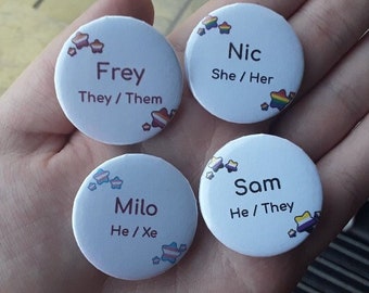 Custom Name and Pronouns Pride 32mm Button Badge - 9 FLAGS AVAILABLE