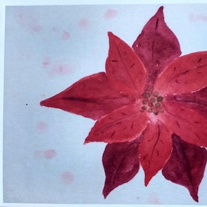 Cartão de Natal plano Poinsétia Aquarela desenhada à mão