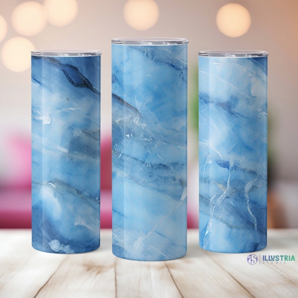 Sky Blue Marble Skinny Tumbler Wrap Sublimation Design | Digital Download PNG | 20 oz Seamless Straight & Tapered Files | Stone Downloadable
