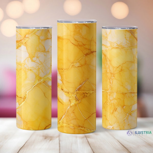 Yellow Marble Tumbler Sublimation Design | 20 oz Seamless Straight & Tapered | Downloadable Skinny Tumbler Wrap PNG Instant Download