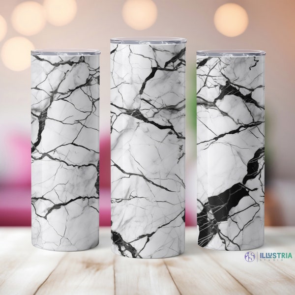 Black and White Marble Tumbler Wrap Sublimation Design | 20 oz Seamless Straight & Tapered | Skinny Tumbler Wrap PNG Instant Download