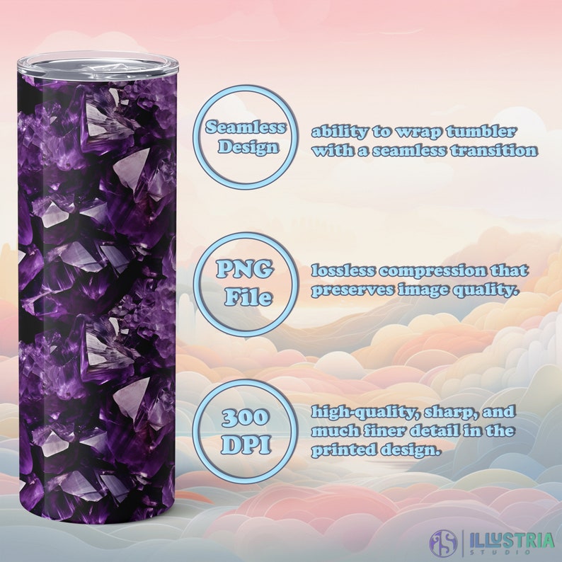 Amethyst Tumbler Wrap Sublimation Crystal Design Skinny 20 Etsy