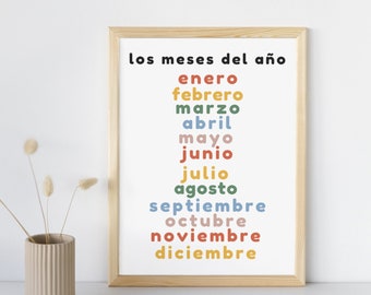 Spanish Months of the Year Poster for Language Learning (Home or School)