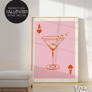 Aas van martini's print, roze speelkaart print, halloween cocktail muurkunst, bar kar decor, martini muur kunst decor