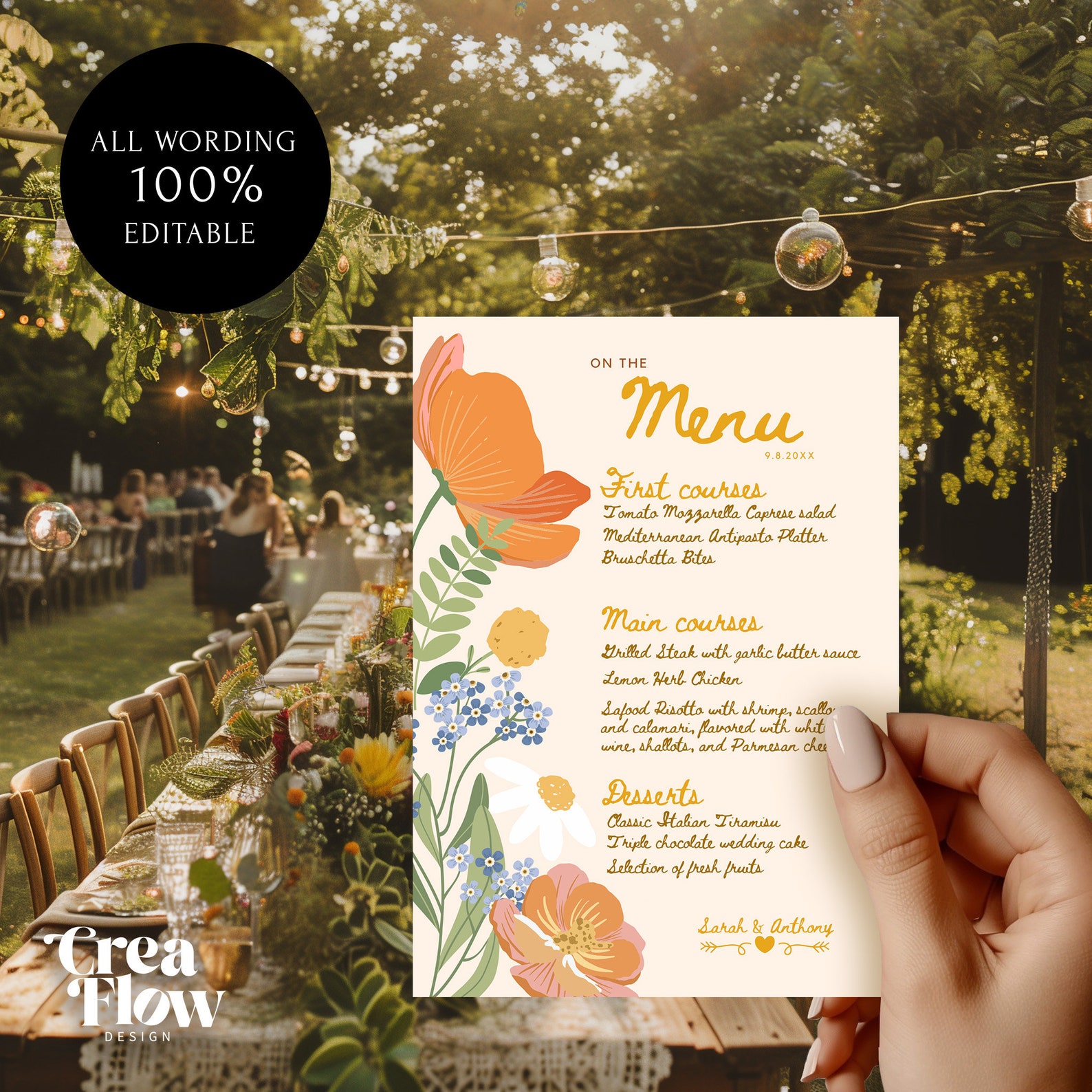 Boho Floral Menu Template, Summer Wedding Menu Card, Birthday Menu ...