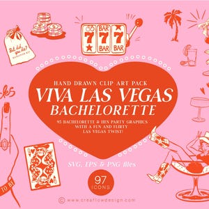 Pacote de clipart de despedida de solteira em Las Vegas, 95 ícones de despedida de solteira, rabiscos SVG EPS PNG de festa de aniversário desenhados à mão, pacote de clipart de festa de meninas, CFD028
