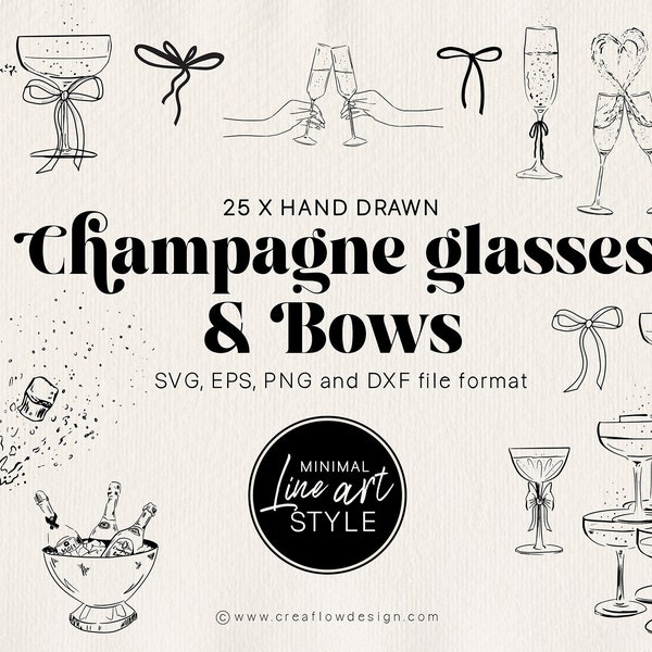Hand Drawn Champagne Flutes, Wedding invitation Clip art, Champagne Tower illustration, Black and White Line Art Wedding graphics, CFD013