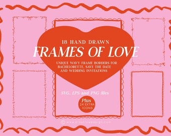 Hand Drawn Doodle Frames SVG Bundle, 18 Hand drawn wavy borders for 5x7 cards , Whimsical Frames Wedding Invitation Border, CFD018
