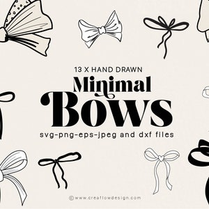 Minimal Bows Clip art pack, 13 Hand drawn Bow illustrations, Minimal Line art Wedding Bows, Whimsical Bows Svg Eps Png and dxf files, CFD001