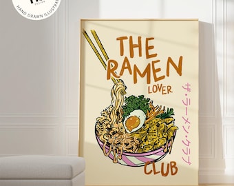 Ramen Lover Art Print: Whimsical Noodle Bowl Kitchen Decor, Printable wall art (Digital Download)