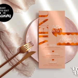 Menu d'été et modèle de carte de visite, modèle de menu d'anniversaire d'été, menu de douche nuptiale, modèle de menu modifiable de baby shower