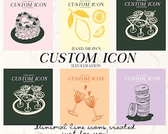 One Custom Icon Illustration, Hand-drawn unique SVG & PNG icon in my whimsical art style, 1 color minimal icon for invitations