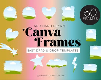 Drag and Drop Canva Frames Bundle, Distressed Edge Canva Frames Bundle, 50 hand drawn Canva Frames, Custom Background Canva Frames