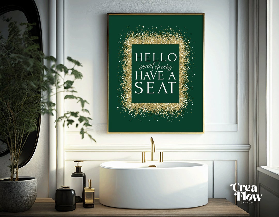 Elegant Guest Bathroom Print, Hello Sweet Cheeks Restroom Wall Decor ...
