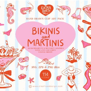 Bikinis und Martinis Bachelorette Clip Art Pack, 114 Küsten Hen Party Icons, Geburtstagsparty Clip Art für Einladungen und Reiseplan, CDD030