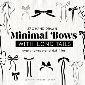 Pacote de clipart de laços minimalistas, ícones de laços de casamento em preto e branco, ilustrações de laços desenhados à mão, laços de arte linear para scrapbooking faça você mesmo, CFD011