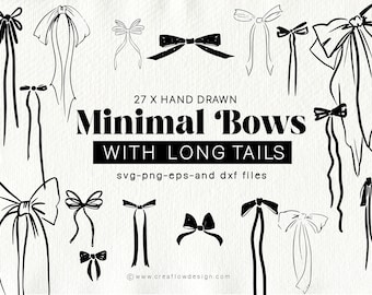 Minimal Bows Clipart Bundle, Black and White Wedding Bow Icons, Hand drawn Bow illustrations, Line Art Bows for DIY scapbooking, CFD011