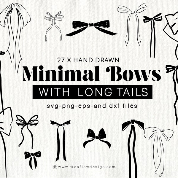 Minimal Bow PNG clip art bundle, Black and White Bow svg, Hand drawn ribbon bow svg, Wedding and Birthday invitation bow graphics, CFD011