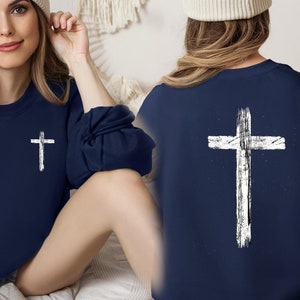 Rugged Cross Minimalist Christian Sweatshirt, Faith-Based Jesus Shirt, Perfect Gift for Father or Mother, Inspirational Jesus Cross Tee