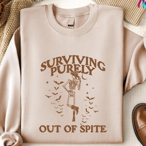 Vintage Cowboy Skeleton Hoodie, Surviving Purely out of Spite Tee, Gothic Celestial Sweatshirt, Funny Skeleton Lover Shirt, Boho Goth Hoodie