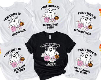 Most Likely To Halloween Shirt, Custom Halloween Matching Shirt, Retro Floral Ghost And Pumpkin, Halloween Family Shirt, Halloween Party Tee
