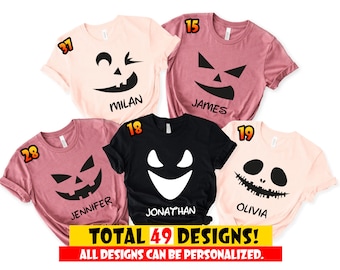 Camisa personalizada de Halloween, camisa personalizada de grupo de fiesta de Halloween, camisa personalizada a juego con cara familiar de calabaza de Halloween, camisa de grupo de Halloween