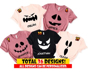 Camisa personalizada de Halloween, camisa con cara de familia de calabaza, camiseta de grupo a juego de fiesta de Halloween, camisa con cara de calabaza de Halloween, camisa familiar