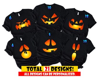 Camisa personalizada de Halloween, camisa personalizada de grupo de fiesta de Halloween, camisa de grupo de Halloween, camisa personalizada a juego con cara familiar de calabaza de Halloween