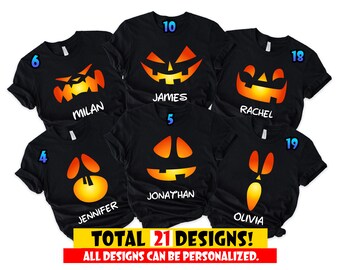 Camisa personalizada de grupo de fiesta de Halloween, camisa personalizada a juego con cara familiar de calabaza de Halloween, camisa de grupo de Halloween, camisa personalizada de Halloween