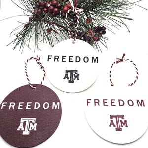 Turning Point USA: TX A&M Freedom Ornament Aggie Maroon and White with Personalized option