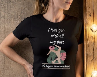 Yoga desnudo, Amor, Vino, Camiseta de yoga, Camiseta divertida, Regalo de cumpleaños, Camiseta del Día de San Valentín, Regalo de yoga, Amante del botín, Aniversario, Regalo para ella