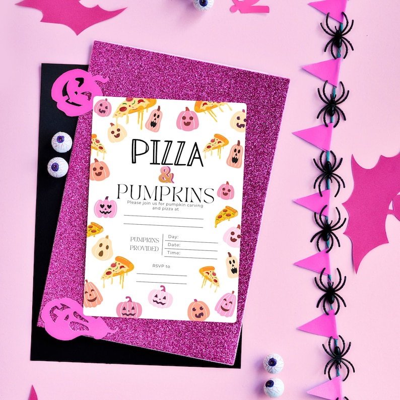 Halloween Party Printable Invitations. Pizza Party Invitation. Pumpkin