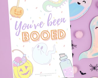 You've been booed, Halloween basket printables, Cute Halloween, Booed printable, Suprise Halloween gift, Pastel Halloween, Pink Halloween
