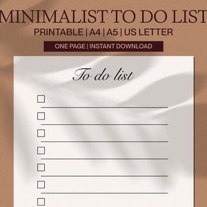 Minimalist to Do List Printable Daily Checklist PDF A4 A5 US - Etsy