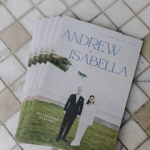 MODELLO di libretto di benvenuto per matrimonio per il programma ispirato alla locandina del Newspaper Club